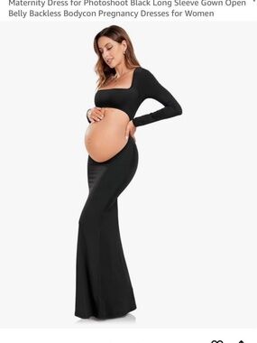 Amazon Black Long Sleeve Maternity Gown - Open Belly Backless Photoshoot Dress
